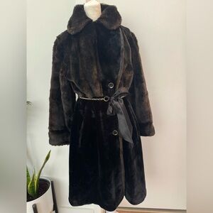 Elegant Black and Brown Faux Fur Coat